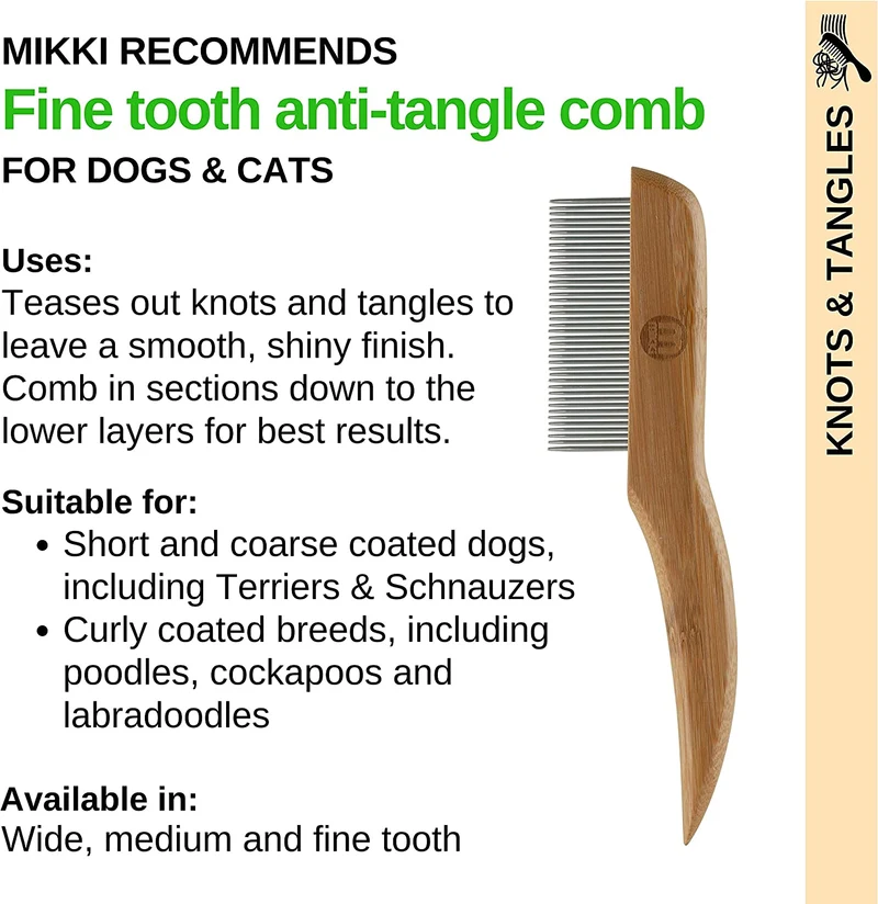 Mikki Pettine Anti-Grovigli Fine in bambù, per Pelo Liscio Corto E Medio, per Cani E Gatti, Realizzato con bambù Sostenibile, per Rimuovere Grovigli E Nodi dal Pelo - 50 g