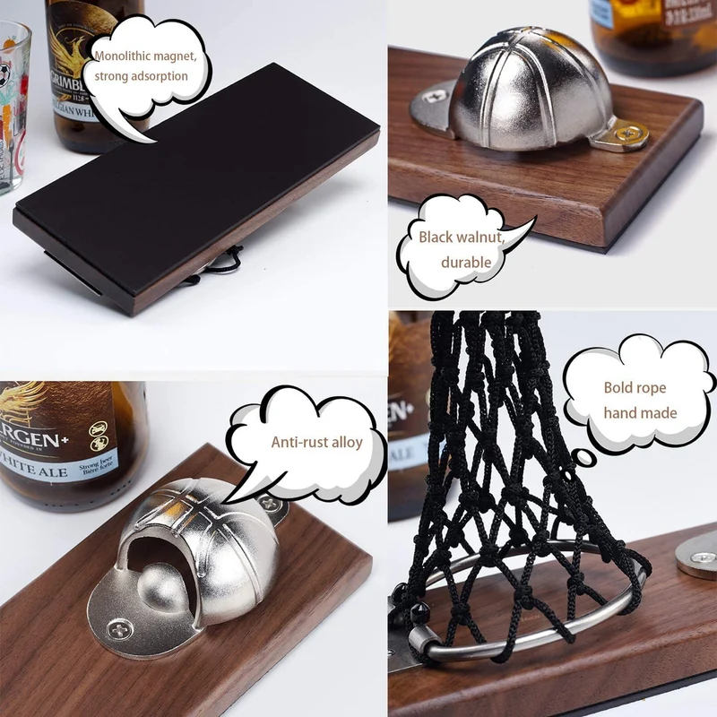 BelonLink Apribottiglie da Parete, Cavatappi a Muro da Legno con Stile Retrò, vintage creativo Cappello da basket, C'è un Piccolo Cestino per il Tappo, Buon Regalo per Padre e Amici