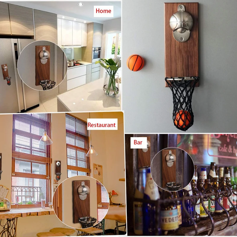 BelonLink Apribottiglie da Parete, Cavatappi a Muro da Legno con Stile Retrò, vintage creativo Cappello da basket, C'è un Piccolo Cestino per il Tappo, Buon Regalo per Padre e Amici