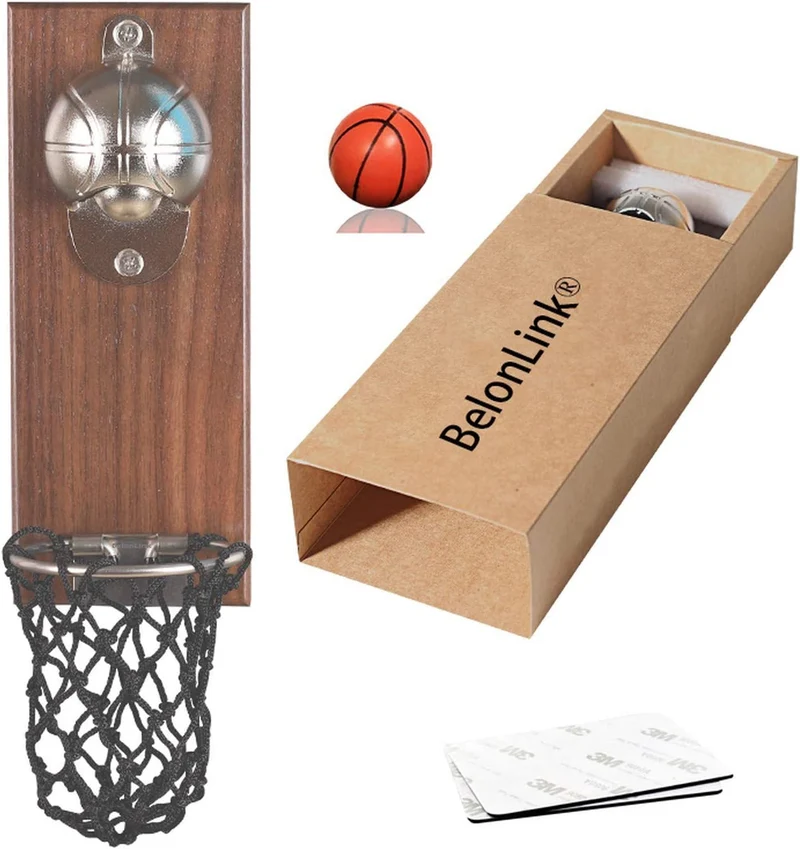 BelonLink Apribottiglie da Parete, Cavatappi a Muro da Legno con Stile Retrò, vintage creativo Cappello da basket, C'è un Piccolo Cestino per il Tappo, Buon Regalo per Padre e Amici