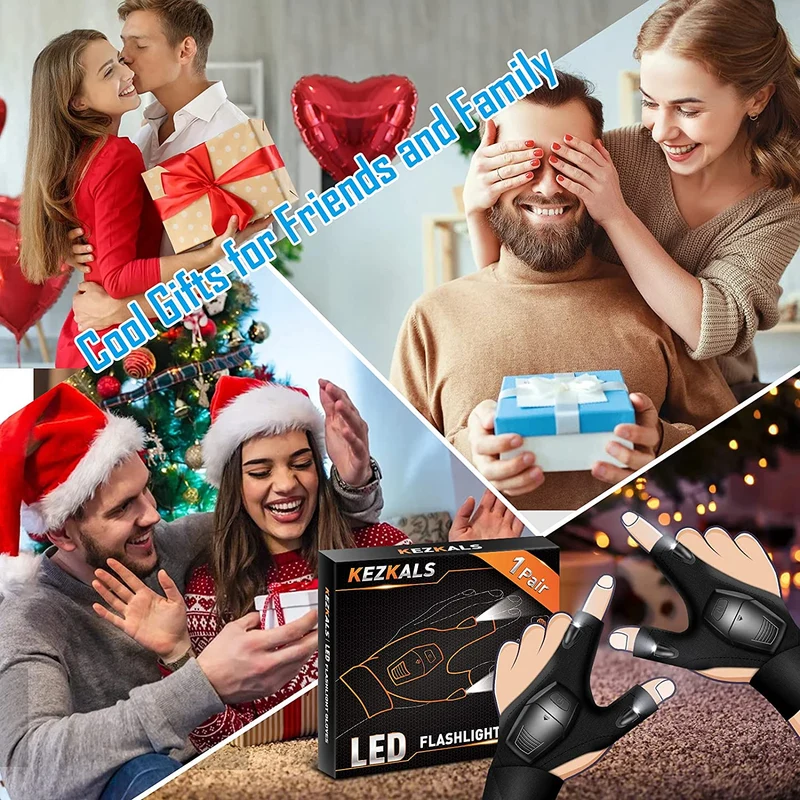KEZKALS Regalo Uomo Natale, Regalo Uomo Guanto Torcia A LED, Regali Natale Originali Uomo, Idee Regalo Uomo Originale, Idee Regalo Uomo Compleanno, Regali per Papà Natale, Regali per lui Natale