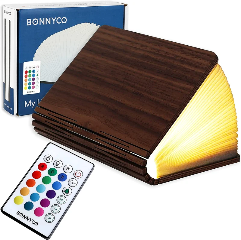 Lampada Libro Led Pieghevole in Legno con Telecomando 16 Colori e Timer – BONNYCO | Lampada Libro Decorazioni Casa, Camera e Ufficio | Idea Regalo Originale per Compleanno e Natale, Donna e Uomo