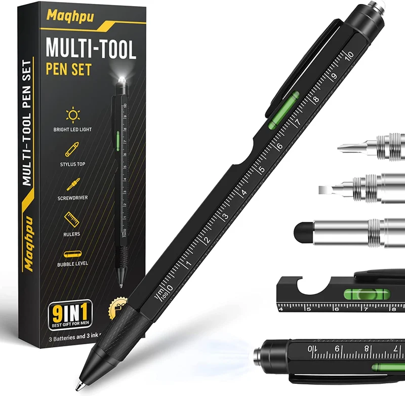 Maqhpu Regalo Uomo, Regali Natale Uomo, Penna Regalo Multifunzione 9 in 1, Regali Natale Originali, Gadget Utili Idee Regalo Natale Uomo, Regali di Natale per Lui/Papà, Regalo Uomo Compleanno