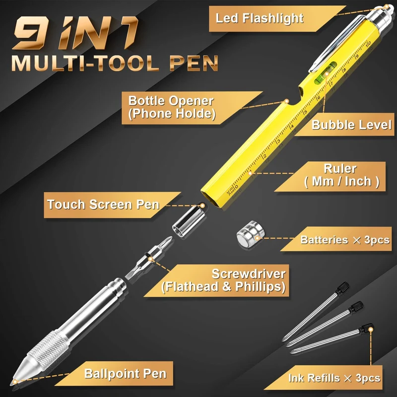 Maqhpu Regalo Uomo, Regali Natale Uomo, Penna Regalo Multifunzione 9 in 1, Regali Natale Originali, Gadget Utili Idee Regalo Natale Uomo, Regali di Natale per Lui/Papà, Regalo Uomo Compleanno