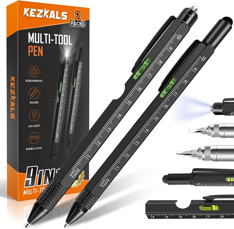 KEZKALS Penna Multifunzione 9 IN 1 Regalo Uomo, Regali Natale Uomo Originali, Idee Regalo Uomo Natale Originale, Idee Regalo Uomo Compleanno, Regali per Papà, Regali per Lui, Idee Regalo San Valentino
