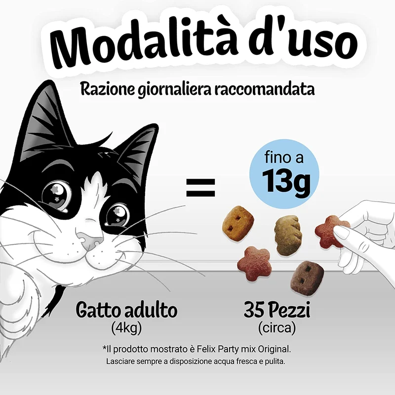 Purina Felix Party Mix Snack Gatto Ocean Mix con Salmone, Merluzzo e Trota, 8 Confezioni da 60 g