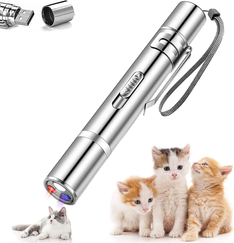 Juguetes para Gatos LED Juguetes interactivos para Gatos ,USB recargable 4 en1 Multimode 5 Patrone Herramienta de entrenamiento para Gato Perro Cazador