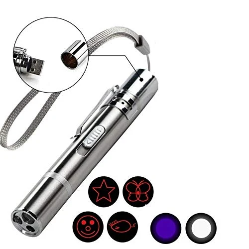 Juguetes para Gatos LED Juguetes interactivos para Gatos ,USB recargable 4 en1 Multimode 5 Patrone Herramienta de entrenamiento para Gato Perro Cazador