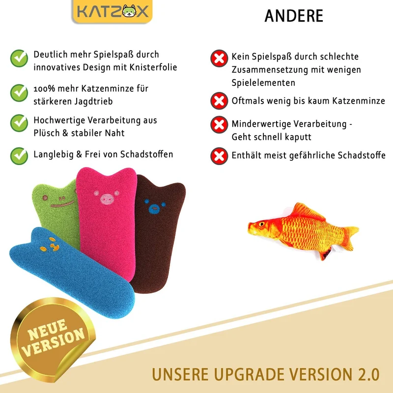 KATZOX© Cuscini per gatti - Design migliorato 2021 I Cuscini all’erba gatta I Accessorio per gatti I Cuscini per gatti resistenti a morsi e graffi I Cuscini con erba gatta I Gioco per gatti