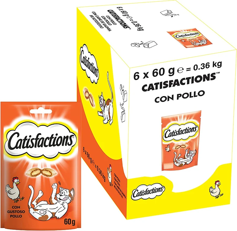 Catisfactions Snack per Gatto, Gustoso Pollo, 6 Confezioni da 60 g