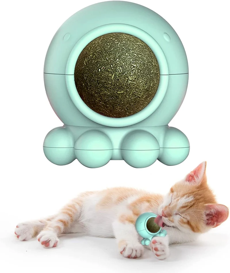 Palline di Erba Gatta Catnip Ball Rotante Giocattolo Interattivo per Gatti Gattino Pulizia Denti