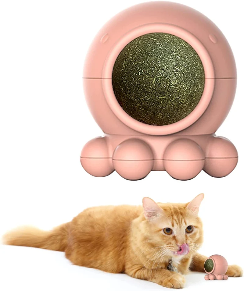 Palline di Erba Gatta Catnip Ball Rotante Giocattolo Interattivo per Gatti Gattino Pulizia Denti