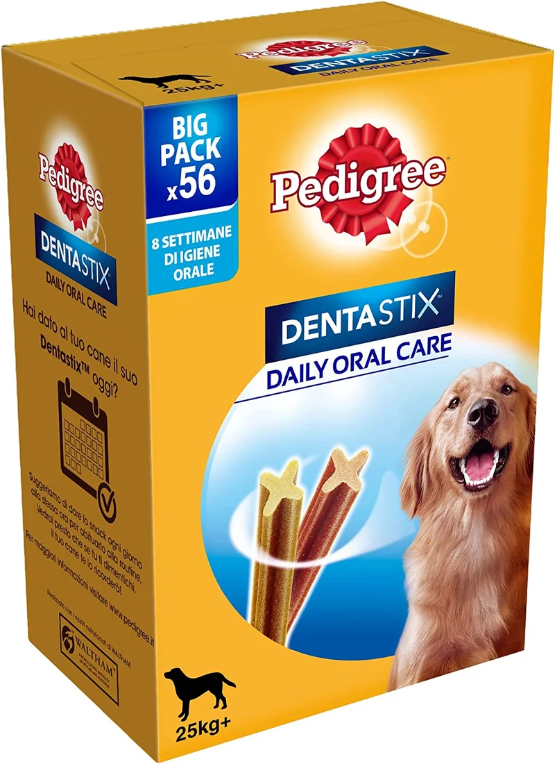 Pedigree Dentastix Snack per la Igiene Orale, Cane Medio 10-25 kg Confezione Scorta, 56 Bastoncini - 8 x 180 gr