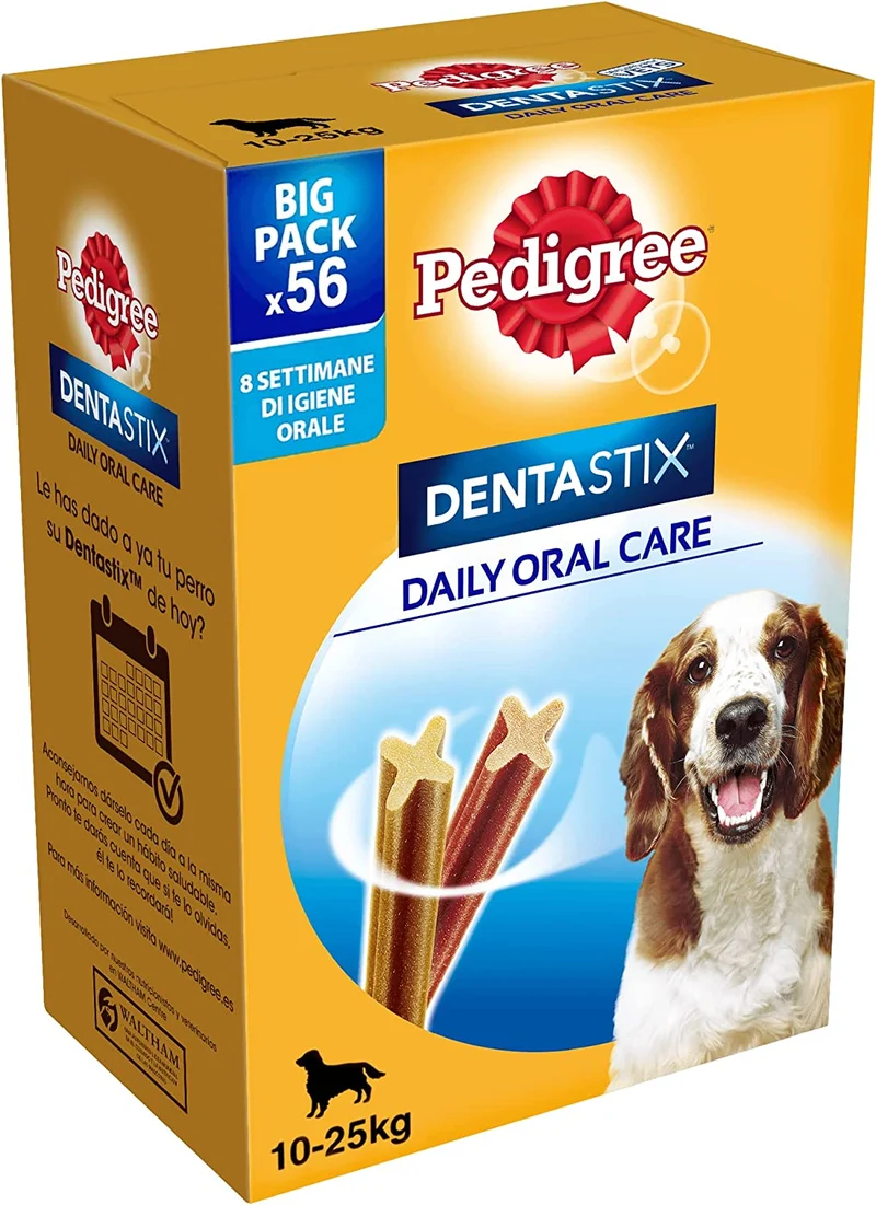Pedigree Dentastix Snack per la Igiene Orale, Cane Medio 10-25 kg Confezione Scorta, 56 Bastoncini - 8 x 180 gr