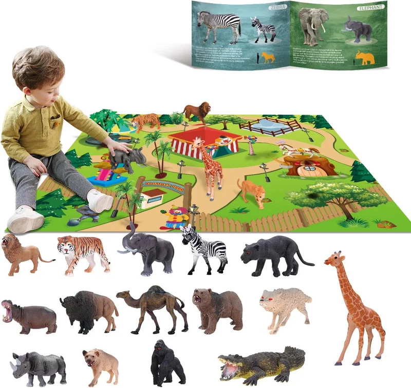 giocattoli animali Set di giochi di Giocattoli educativi selvaggi di giungla di plastica con game pad Leone Tigre Regalo di preferenza per feste per 3 4 5 6 7 Ragazzi, ragazze, bambini