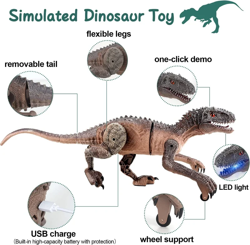 Kizmyee Giocattolo di dinosauro, telecomando di dinosauro per bambini Velociraptor realistico con camminare, ruggire, illuminare gli occhi e scuotere la testa Buon regalo per i più piccoli Ragazzi