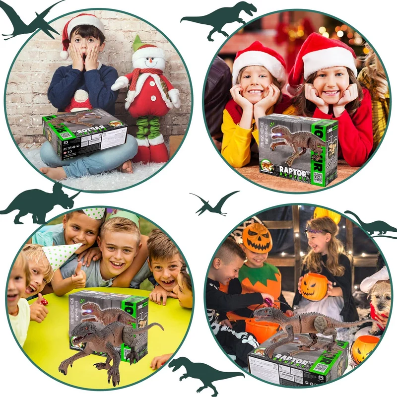 Kizmyee Giocattolo di dinosauro, telecomando di dinosauro per bambini Velociraptor realistico con camminare, ruggire, illuminare gli occhi e scuotere la testa Buon regalo per i più piccoli Ragazzi