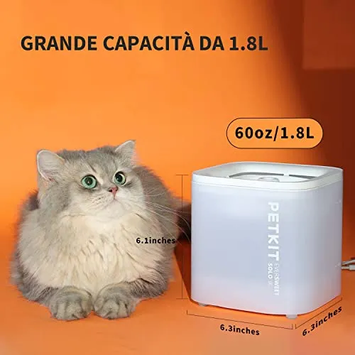 PETKIT CYBERTAIL Fontanella per Gatti, Fontanella per Gatti Senza Fili,25dB Silenziosa,Fontanella per Cani,con Luci A LED,3.0 Aggiornare l'elemento Filtrante,Pompa dell'Acqua Senza Fili,1.8 L