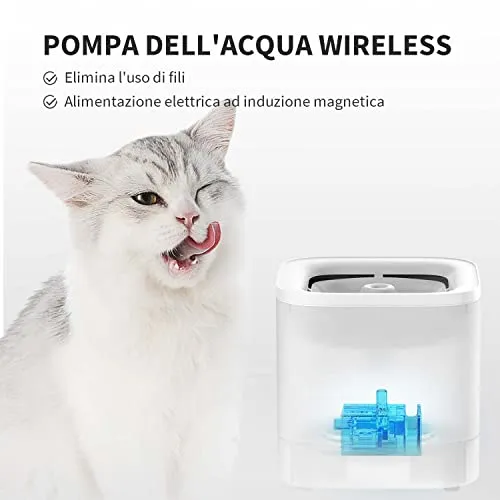 PETKIT CYBERTAIL Fontanella per Gatti, Fontanella per Gatti Senza Fili,25dB Silenziosa,Fontanella per Cani,con Luci A LED,3.0 Aggiornare l'elemento Filtrante,Pompa dell'Acqua Senza Fili,1.8 L