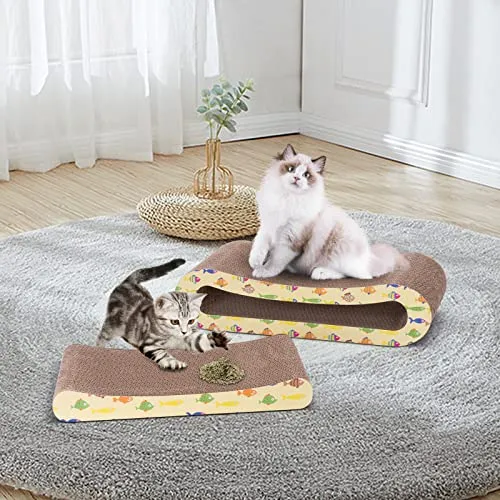 Nobleza 2 in 1 Tiragraffi per Gatti Cartone con Erba gatta, Graffiatoio in Cartone Ondulato Reversibile per Proteggere Mobili