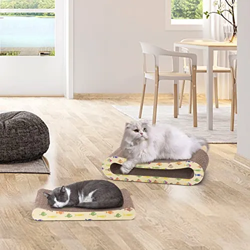 Nobleza 2 in 1 Tiragraffi per Gatti Cartone con Erba gatta, Graffiatoio in Cartone Ondulato Reversibile per Proteggere Mobili