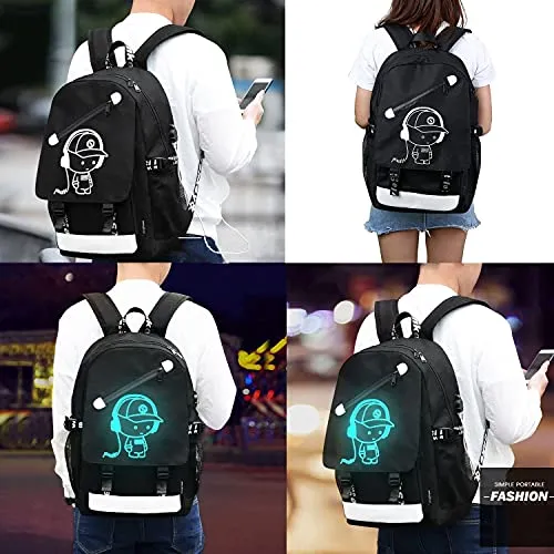 Hjkiopc Zaino per la scuola,con porta di ricarica USB,con serratura,luminoso,per computer portatile,borsa a tracolla in tela per ragazze,ragazzi,adolescenti, zaino all'aperto(Nero)