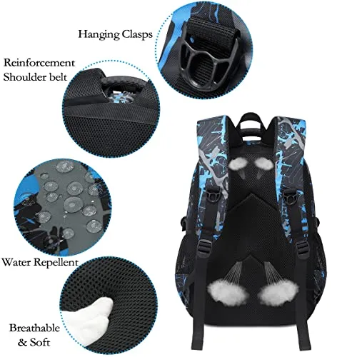 GUIVITU Zaino Scuola Elementare Zaini per Ragazzi Adolescenti Cartella Scuola Casual Borse Studenti Della Zainetto Bambini Set Scolastico Oxford Impermeabile Backpack(blu)