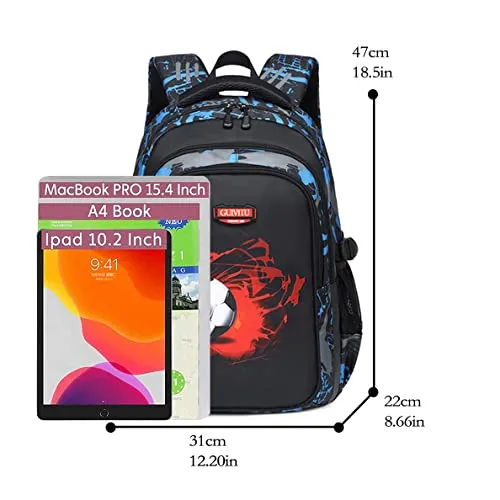GUIVITU Zaino Scuola Elementare Zaini per Ragazzi Adolescenti Cartella Scuola Casual Borse Studenti Della Zainetto Bambini Set Scolastico Oxford Impermeabile Backpack(blu)