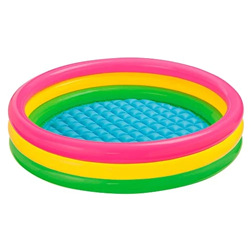 Intex-156162 Piscina 3 Anelli, Colore Verde/Giallo/Fucsia, 114 x 25 cm, 57412