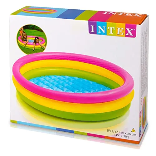 Intex-156162 Piscina 3 Anelli, Colore Verde/Giallo/Fucsia, 114 x 25 cm, 57412