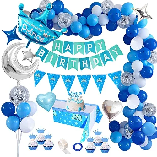 Palloncini Compleanno Ragazzo, TOLOYE Decorazioni Compleanno, Happy Birthday Banner, Blu Palloncini con Coriandoli con Lettere,Tovaglia per Ragazzo, Baby Shower,Compleanno, Decorazioni per Feste