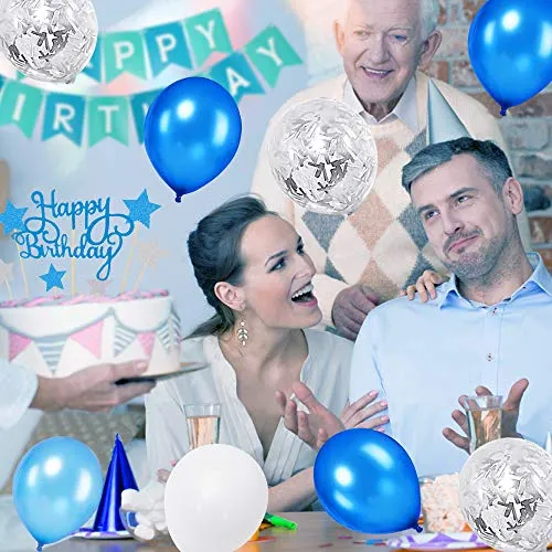 Palloncini Compleanno Ragazzo, TOLOYE Decorazioni Compleanno, Happy Birthday Banner, Blu Palloncini con Coriandoli con Lettere,Tovaglia per Ragazzo, Baby Shower,Compleanno, Decorazioni per Feste