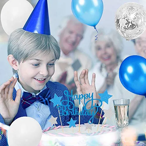 Palloncini Compleanno Ragazzo, TOLOYE Decorazioni Compleanno, Happy Birthday Banner, Blu Palloncini con Coriandoli con Lettere,Tovaglia per Ragazzo, Baby Shower,Compleanno, Decorazioni per Feste