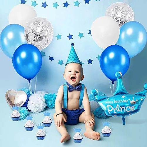 Palloncini Compleanno Ragazzo, TOLOYE Decorazioni Compleanno, Happy Birthday Banner, Blu Palloncini con Coriandoli con Lettere,Tovaglia per Ragazzo, Baby Shower,Compleanno, Decorazioni per Feste