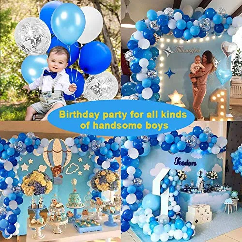 Palloncini Compleanno Ragazzo, TOLOYE Decorazioni Compleanno, Happy Birthday Banner, Blu Palloncini con Coriandoli con Lettere,Tovaglia per Ragazzo, Baby Shower,Compleanno, Decorazioni per Feste