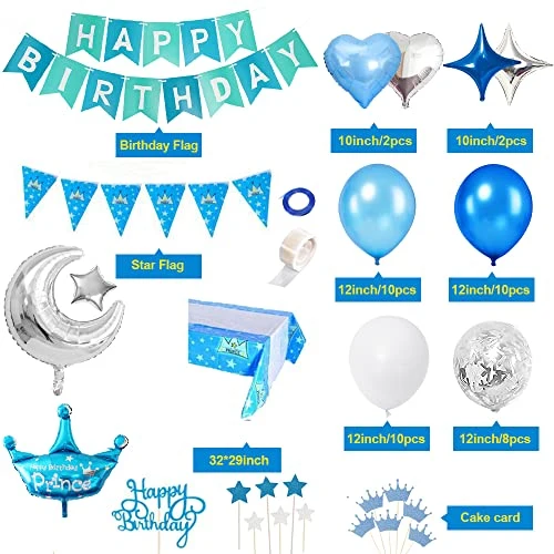 Palloncini Compleanno Ragazzo, TOLOYE Decorazioni Compleanno, Happy Birthday Banner, Blu Palloncini con Coriandoli con Lettere,Tovaglia per Ragazzo, Baby Shower,Compleanno, Decorazioni per Feste