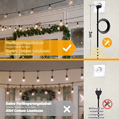 DSLebeen Catena Luminosa Esterno 15M/50FT Luci da Esterno Giardino 27+3 G40 LED Lampadine di Ricambio Catena Luminosa Decorazione per Casa Caffè Giardino Festa Matrimonio Terrazzo Partito