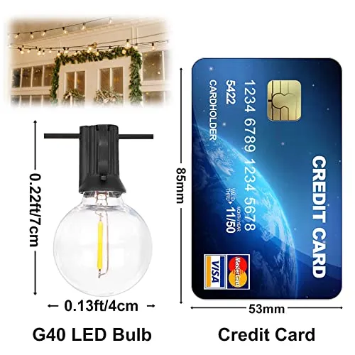 DSLebeen Catena Luminosa Esterno 15M/50FT Luci da Esterno Giardino 27+3 G40 LED Lampadine di Ricambio Catena Luminosa Decorazione per Casa Caffè Giardino Festa Matrimonio Terrazzo Partito