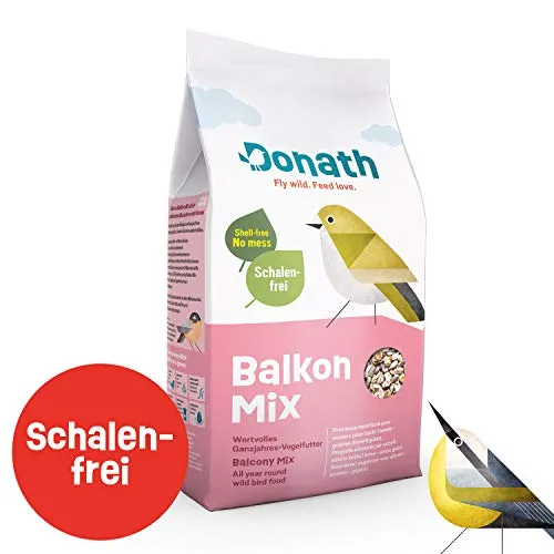 Donath Mix per balconi - miscela senza gusci per un balcone pulito - pregiato cibo per uccelli selvatici adatta tutto l’anno - dalla nostra manifattura nel sud della Germania