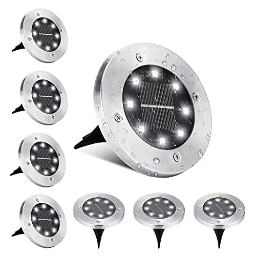 BrizLabs Luci Solari Giardino Esterno, 8 LEDs Luce Sepolta Lampada Solare da Esterno Faretti Led Solari Impermeabile IP65 Luci Terra Giardino per Prato Vialetto Scala Paesaggio, Bianco Freddo 8 Pezzi