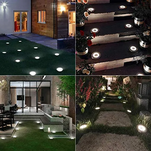 BrizLabs Luci Solari Giardino Esterno, 8 LEDs Luce Sepolta Lampada Solare da Esterno Faretti Led Solari Impermeabile IP65 Luci Terra Giardino per Prato Vialetto Scala Paesaggio, Bianco Freddo 8 Pezzi