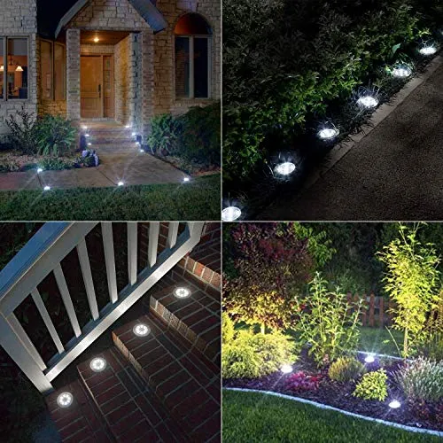 BrizLabs Luci Solari Giardino Esterno, 8 LEDs Luce Sepolta Lampada Solare da Esterno Faretti Led Solari Impermeabile IP65 Luci Terra Giardino per Prato Vialetto Scala Paesaggio, Bianco Freddo 8 Pezzi