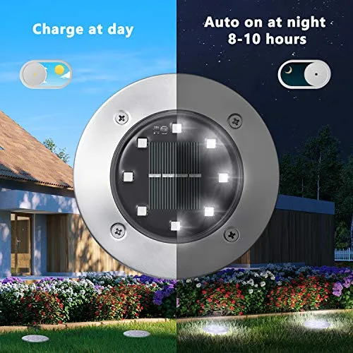 BrizLabs Luci Solari Giardino Esterno, 8 LEDs Luce Sepolta Lampada Solare da Esterno Faretti Led Solari Impermeabile IP65 Luci Terra Giardino per Prato Vialetto Scala Paesaggio, Bianco Freddo 8 Pezzi