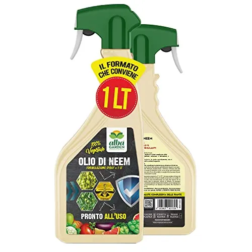 Albagarden - Olio Di Neem Per Piante 1 Litro - Naturale Concentrato Contro Insetti Funghi Cocciniglia, Acari Afidi Pulci, Cimici, Pidocchi, Vespe E Calabroni - Spray Pronto Uso