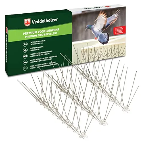 Veddelholzer Premium Universale 3 Metri in Acciaio Inox dissuasori per piccioni per balconi con Punto di Rottura predeterminato e Sistema a Scatto dissuasore Anti piccioni per finestre i grondaie