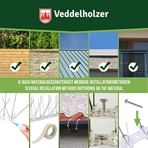 Veddelholzer Premium Universale 3 Metri in Acciaio Inox dissuasori per piccioni per balconi con Punto di Rottura predeterminato e Sistema a Scatto dissuasore Anti piccioni per finestre i grondaie