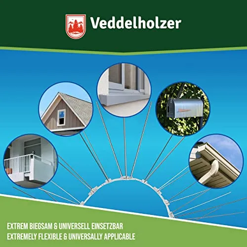 Veddelholzer Premium Universale 3 Metri in Acciaio Inox dissuasori per piccioni per balconi con Punto di Rottura predeterminato e Sistema a Scatto dissuasore Anti piccioni per finestre i grondaie