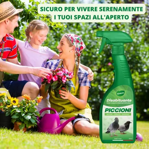 Gardemia Repellente Vegetale per Piccioni 750ml Spray Disabituante Barriera Olfattiva per Allontanare Scacciare Piccioni dal Balcone, Vespe e Calabroni Dissuasore senza Veleno Ultrasuoni Spuntoni Rete
