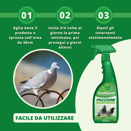 Gardemia Repellente Vegetale per Piccioni 750ml Spray Disabituante Barriera Olfattiva per Allontanare Scacciare Piccioni dal Balcone, Vespe e Calabroni Dissuasore senza Veleno Ultrasuoni Spuntoni Rete