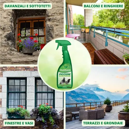 Gardemia Repellente Vegetale per Piccioni 750ml Spray Disabituante Barriera Olfattiva per Allontanare Scacciare Piccioni dal Balcone, Vespe e Calabroni Dissuasore senza Veleno Ultrasuoni Spuntoni Rete
